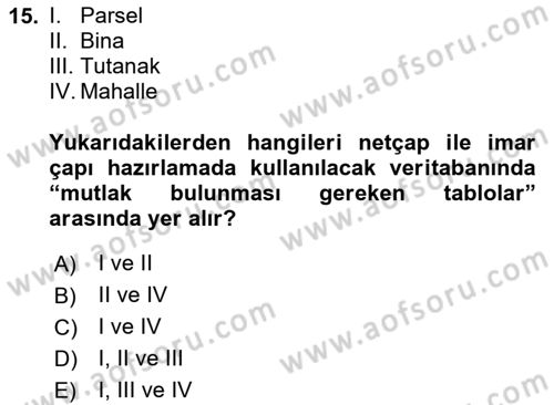 Yerel Yönetimlerde CBS Uygulamaları Dersi 2025 - 2026 Yılı (Final) Dönem Sonu Sınav Soruları 15. Soru