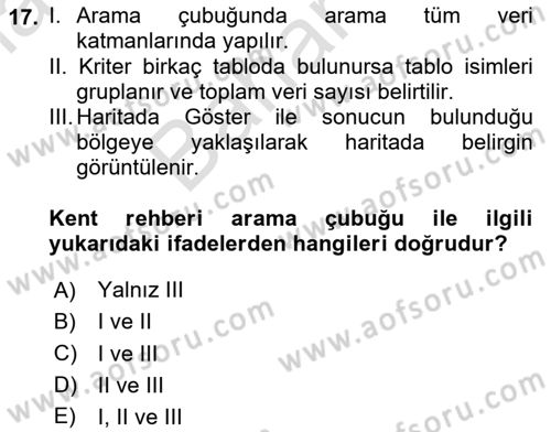 Yerel Yönetimlerde CBS Uygulamaları Dersi 2025 - 2026 Yılı (Final) Dönem Sonu Sınav Soruları 17. Soru