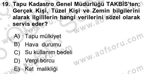 Yerel Yönetimlerde CBS Uygulamaları Dersi 2025 - 2026 Yılı (Final) Dönem Sonu Sınav Soruları 19. Soru