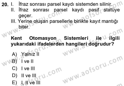 Yerel Yönetimlerde CBS Uygulamaları Dersi 2025 - 2026 Yılı (Final) Dönem Sonu Sınav Soruları 20. Soru