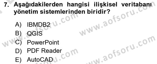 Yerel Yönetimlerde CBS Uygulamaları Dersi 2025 - 2026 Yılı (Final) Dönem Sonu Sınav Soruları 7. Soru