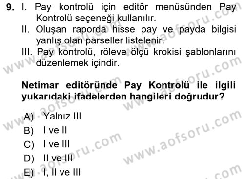 Yerel Yönetimlerde CBS Uygulamaları Dersi 2025 - 2026 Yılı (Final) Dönem Sonu Sınav Soruları 9. Soru