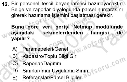 Yerel Yönetimlerde CBS Uygulamaları Dersi 2025 - 2026 Yılı Yaz Okulu Sınav Soruları 12. Soru