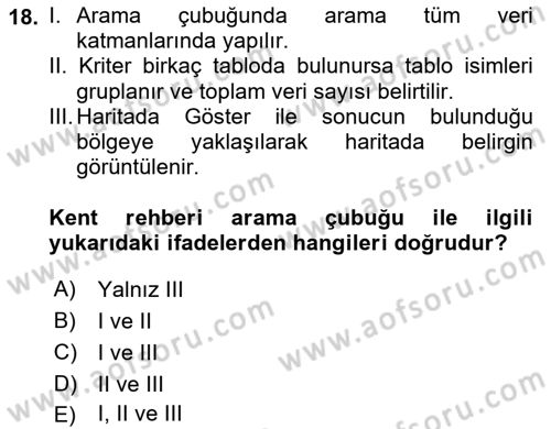 Yerel Yönetimlerde CBS Uygulamaları Dersi 2025 - 2026 Yılı Yaz Okulu Sınav Soruları 18. Soru