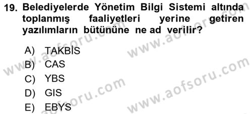 Yerel Yönetimlerde CBS Uygulamaları Dersi 2025 - 2026 Yılı Yaz Okulu Sınav Soruları 19. Soru