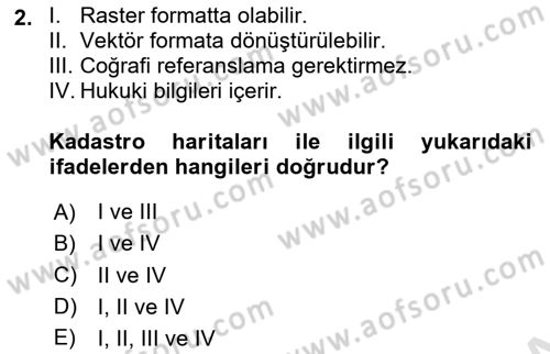 Yerel Yönetimlerde CBS Uygulamaları Dersi 2025 - 2026 Yılı Yaz Okulu Sınav Soruları 2. Soru