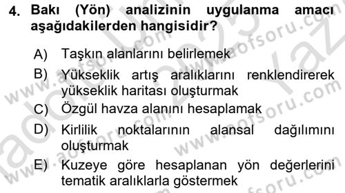 Yerel Yönetimlerde CBS Uygulamaları Dersi 2025 - 2026 Yılı Yaz Okulu Sınav Soruları 4. Soru