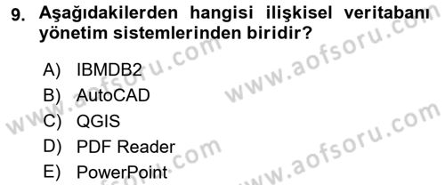 Yerel Yönetimlerde CBS Uygulamaları Dersi 2025 - 2026 Yılı Yaz Okulu Sınav Soruları 9. Soru
