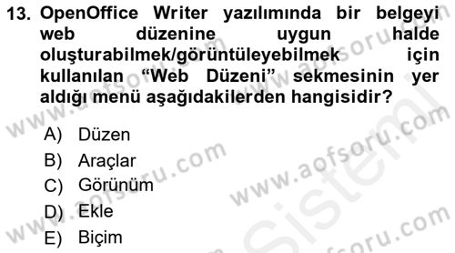 Ofis Uygulamaları 1 Dersi 2018 - 2019 Yılı (Vize) Ara Sınav Soruları 13. Soru