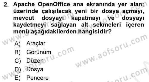 Ofis Uygulamaları 1 Dersi 2018 - 2019 Yılı (Vize) Ara Sınav Soruları 2. Soru