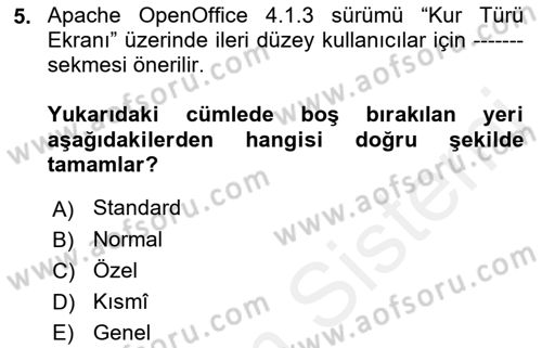 Ofis Uygulamaları 1 Dersi 2018 - 2019 Yılı (Vize) Ara Sınav Soruları 5. Soru