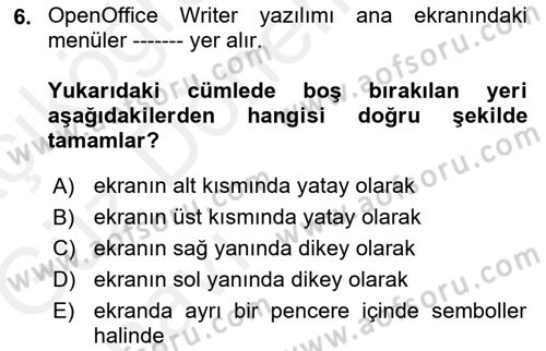 Ofis Uygulamaları 1 Dersi 2018 - 2019 Yılı (Vize) Ara Sınav Soruları 6. Soru