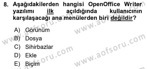 Ofis Uygulamaları 1 Dersi 2018 - 2019 Yılı (Vize) Ara Sınav Soruları 8. Soru
