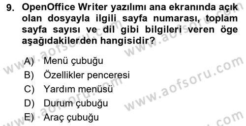 Ofis Uygulamaları 1 Dersi 2018 - 2019 Yılı (Vize) Ara Sınav Soruları 9. Soru
