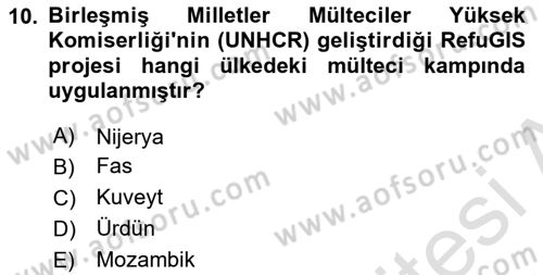 Coğrafi Bilgi Sistemlerinin Kullanım Alanları 2 Dersi 2020 - 2021 Yılı Yaz Okulu Sınav Soruları 10. Soru