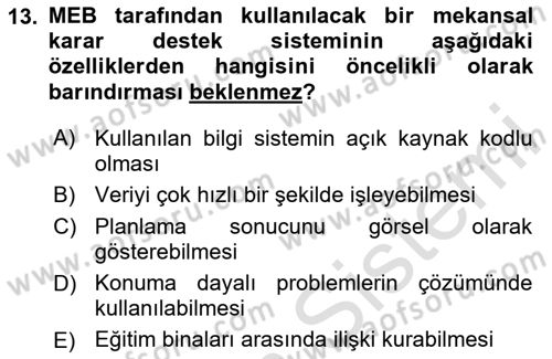 Coğrafi Bilgi Sistemlerinin Kullanım Alanları 2 Dersi 2020 - 2021 Yılı Yaz Okulu Sınav Soruları 13. Soru