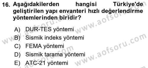 Coğrafi Bilgi Sistemlerinin Kullanım Alanları 2 Dersi 2020 - 2021 Yılı Yaz Okulu Sınav Soruları 16. Soru