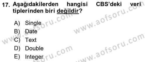 Coğrafi Bilgi Sistemlerinin Kullanım Alanları 2 Dersi 2020 - 2021 Yılı Yaz Okulu Sınav Soruları 17. Soru