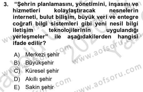 Coğrafi Bilgi Sistemlerinin Kullanım Alanları 2 Dersi 2020 - 2021 Yılı Yaz Okulu Sınav Soruları 3. Soru