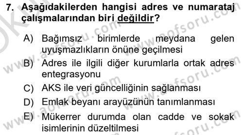 Coğrafi Bilgi Sistemlerinin Kullanım Alanları 2 Dersi 2020 - 2021 Yılı Yaz Okulu Sınav Soruları 7. Soru