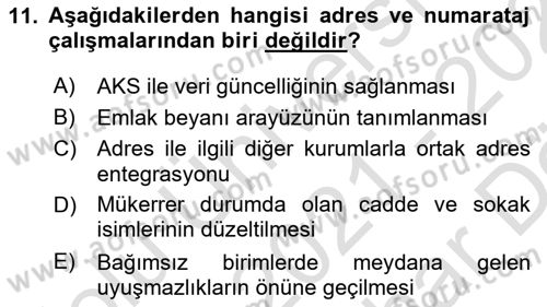 Coğrafi Bilgi Sistemlerinin Kullanım Alanları 2 Dersi 2021 - 2022 Yılı (Vize) Ara Sınav Soruları 11. Soru