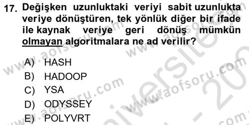 Coğrafi Bilgi Sistemlerinin Kullanım Alanları 2 Dersi 2021 - 2022 Yılı (Final) Dönem Sonu Sınav Soruları 17. Soru