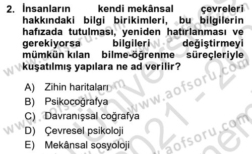 Coğrafi Bilgi Sistemlerinin Kullanım Alanları 2 Dersi 2021 - 2022 Yılı (Final) Dönem Sonu Sınav Soruları 2. Soru