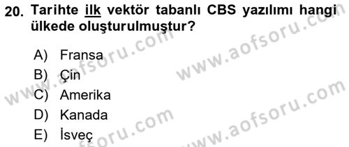 Coğrafi Bilgi Sistemlerinin Kullanım Alanları 2 Dersi 2021 - 2022 Yılı (Final) Dönem Sonu Sınav Soruları 20. Soru