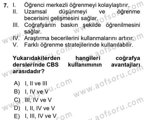 Coğrafi Bilgi Sistemlerinin Kullanım Alanları 2 Dersi 2021 - 2022 Yılı (Final) Dönem Sonu Sınav Soruları 7. Soru