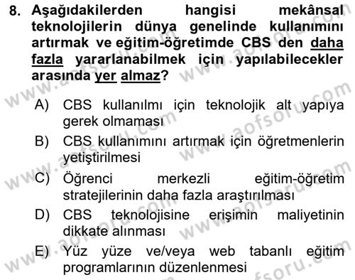 Coğrafi Bilgi Sistemlerinin Kullanım Alanları 2 Dersi 2021 - 2022 Yılı (Final) Dönem Sonu Sınav Soruları 8. Soru