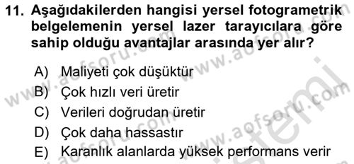 Coğrafi Bilgi Sistemlerinin Kullanım Alanları 2 Dersi 2021 - 2022 Yılı Yaz Okulu Sınav Soruları 11. Soru