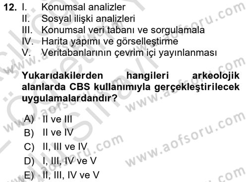 Coğrafi Bilgi Sistemlerinin Kullanım Alanları 2 Dersi 2021 - 2022 Yılı Yaz Okulu Sınav Soruları 12. Soru