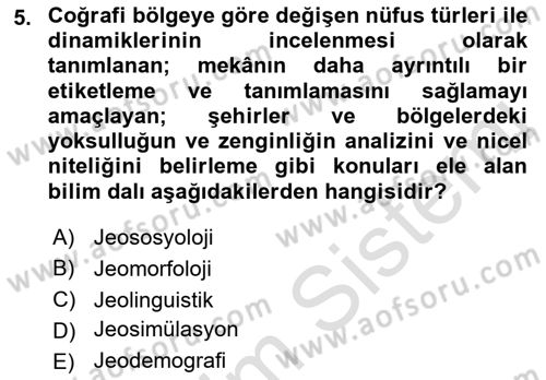 Coğrafi Bilgi Sistemlerinin Kullanım Alanları 2 Dersi 2021 - 2022 Yılı Yaz Okulu Sınav Soruları 5. Soru