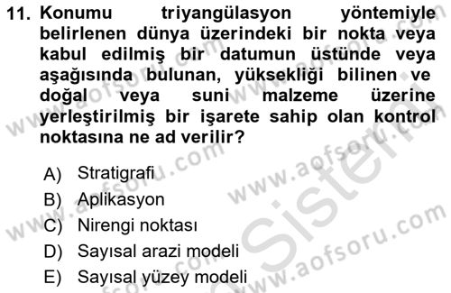 Coğrafi Bilgi Sistemlerinin Kullanım Alanları 2 Dersi 2022 - 2023 Yılı Yaz Okulu Sınav Soruları 11. Soru