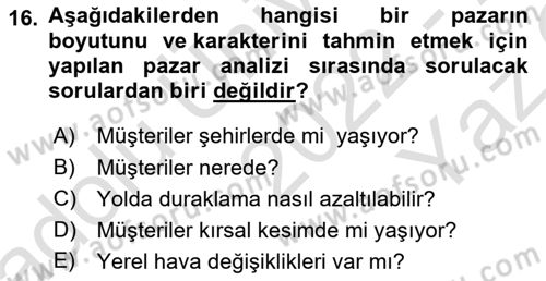 Coğrafi Bilgi Sistemlerinin Kullanım Alanları 2 Dersi 2022 - 2023 Yılı Yaz Okulu Sınav Soruları 16. Soru