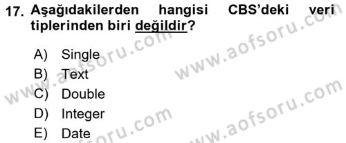 Coğrafi Bilgi Sistemlerinin Kullanım Alanları 2 Dersi 2022 - 2023 Yılı Yaz Okulu Sınav Soruları 17. Soru
