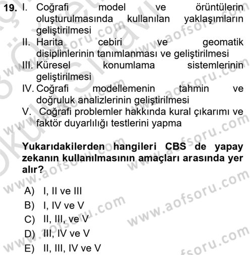Coğrafi Bilgi Sistemlerinin Kullanım Alanları 2 Dersi 2022 - 2023 Yılı Yaz Okulu Sınav Soruları 19. Soru