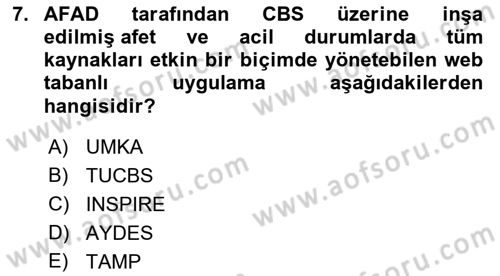 Coğrafi Bilgi Sistemlerinin Kullanım Alanları 2 Dersi 2022 - 2023 Yılı Yaz Okulu Sınav Soruları 7. Soru