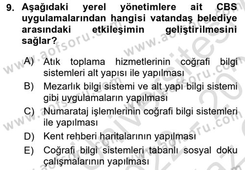 Coğrafi Bilgi Sistemlerinin Kullanım Alanları 2 Dersi 2022 - 2023 Yılı Yaz Okulu Sınav Soruları 9. Soru