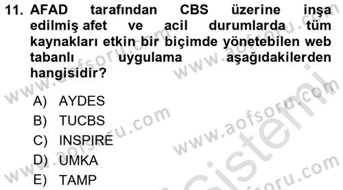 Coğrafi Bilgi Sistemlerinin Kullanım Alanları 2 Dersi 2023 - 2024 Yılı (Vize) Ara Sınav Soruları 11. Soru