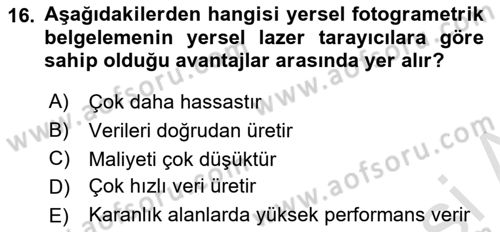 Coğrafi Bilgi Sistemlerinin Kullanım Alanları 2 Dersi 2023 - 2024 Yılı (Vize) Ara Sınav Soruları 16. Soru