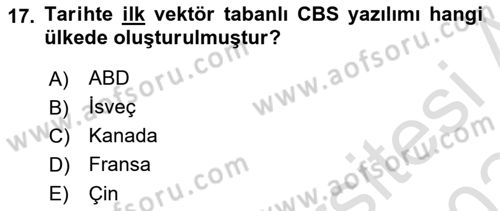 Coğrafi Bilgi Sistemlerinin Kullanım Alanları 2 Dersi 2023 - 2024 Yılı (Final) Dönem Sonu Sınav Soruları 17. Soru