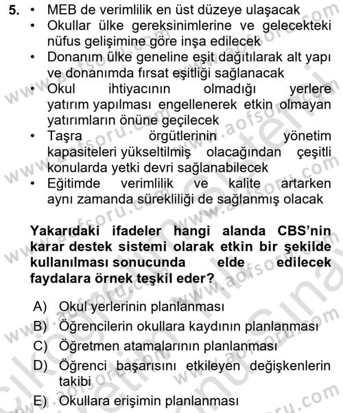Coğrafi Bilgi Sistemlerinin Kullanım Alanları 2 Dersi 2023 - 2024 Yılı (Final) Dönem Sonu Sınav Soruları 5. Soru