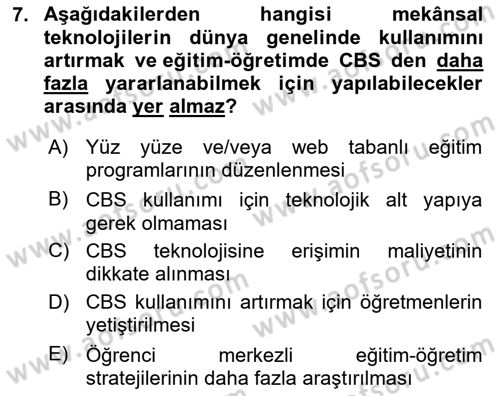 Coğrafi Bilgi Sistemlerinin Kullanım Alanları 2 Dersi 2023 - 2024 Yılı (Final) Dönem Sonu Sınav Soruları 7. Soru