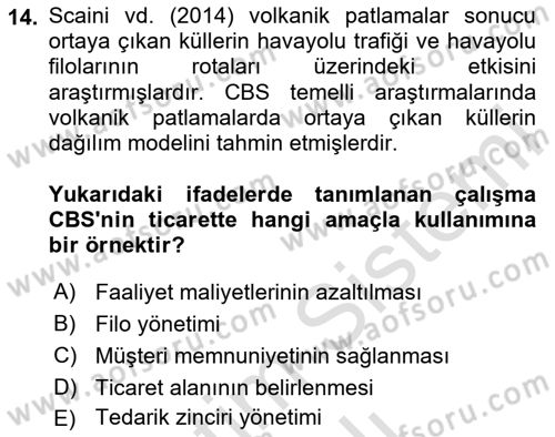 Coğrafi Bilgi Sistemlerinin Kullanım Alanları 2 Dersi 2023 - 2024 Yılı Yaz Okulu Sınav Soruları 14. Soru