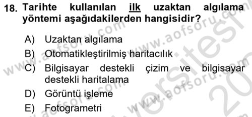 Coğrafi Bilgi Sistemlerinin Kullanım Alanları 2 Dersi 2023 - 2024 Yılı Yaz Okulu Sınav Soruları 18. Soru
