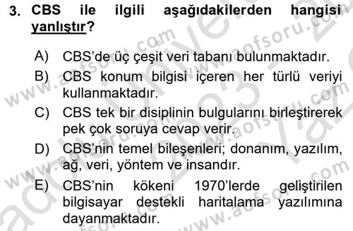 Coğrafi Bilgi Sistemlerinin Kullanım Alanları 2 Dersi 2023 - 2024 Yılı Yaz Okulu Sınav Soruları 3. Soru
