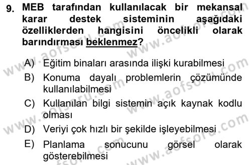 Coğrafi Bilgi Sistemlerinin Kullanım Alanları 2 Dersi 2023 - 2024 Yılı Yaz Okulu Sınav Soruları 9. Soru