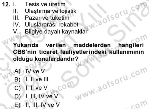 Coğrafi Bilgi Sistemlerinin Kullanım Alanları 2 Dersi 2024 - 2025 Yılı (Final) Dönem Sonu Sınav Soruları 12. Soru