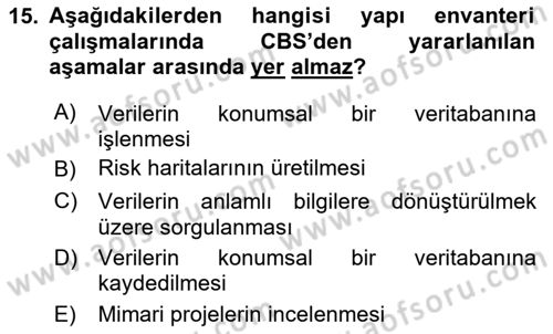 Coğrafi Bilgi Sistemlerinin Kullanım Alanları 2 Dersi 2024 - 2025 Yılı (Final) Dönem Sonu Sınav Soruları 15. Soru